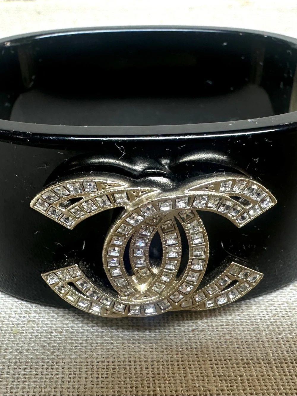 CHANEL Black Resin and Crystal CC logo cuff Spring 2011